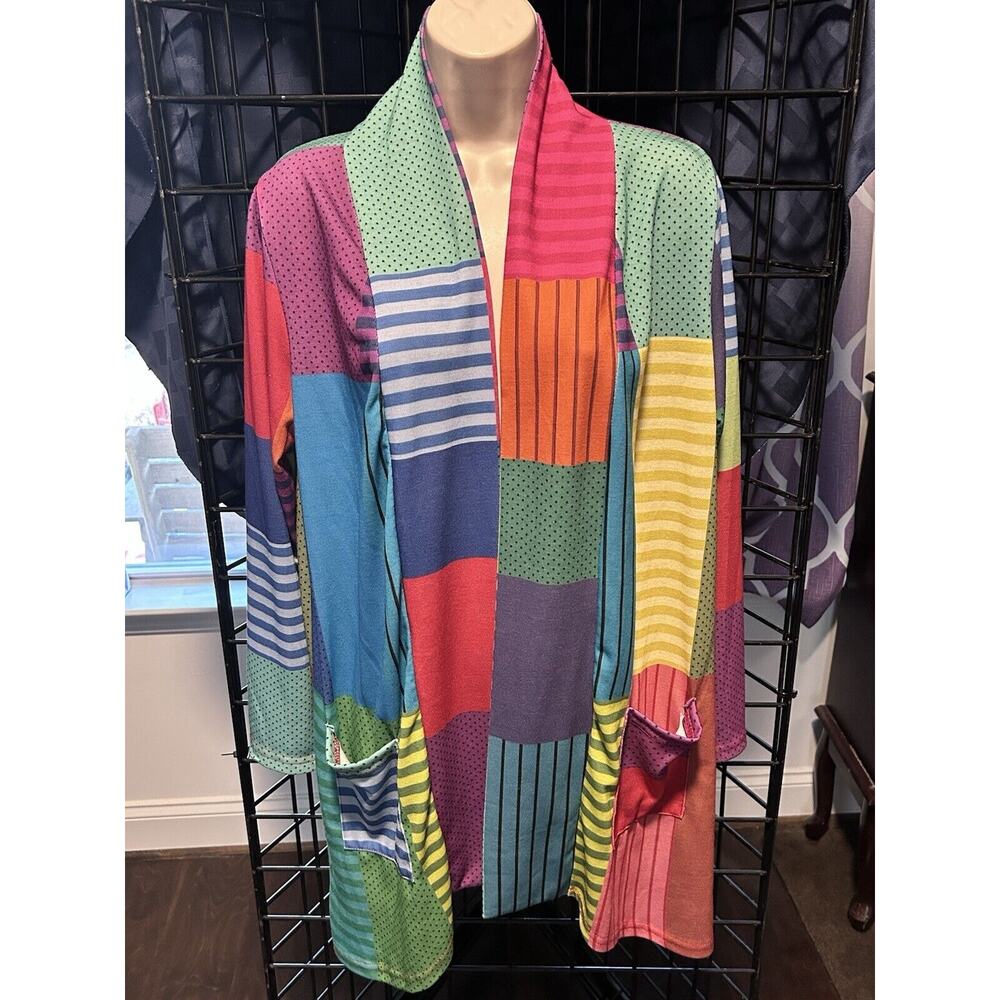 Lily by Firmiana Sz M Open Front Casual Jacket Bright Patchwork Lightweight Boho